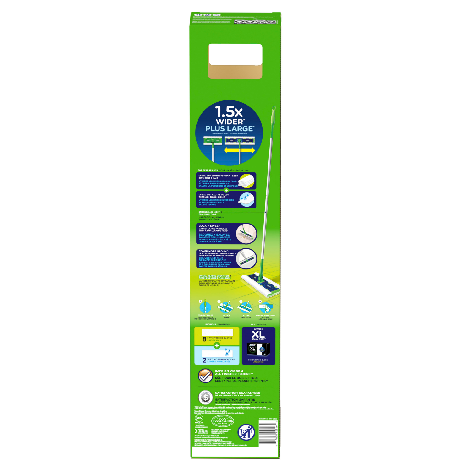 slide 3 of 8, Swiffer Sweeper Dry + Wet XL Sweeping Kit, 1 Sweeper, 8 Dry Cloths, 2 Wet Cloths, 1 ct