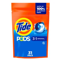 Tide PODS laundry detergent pacs, 3-in-1 Stain Remover, Odor Fighter, Color Protector, 31 Count, HE compatible, Original Scent