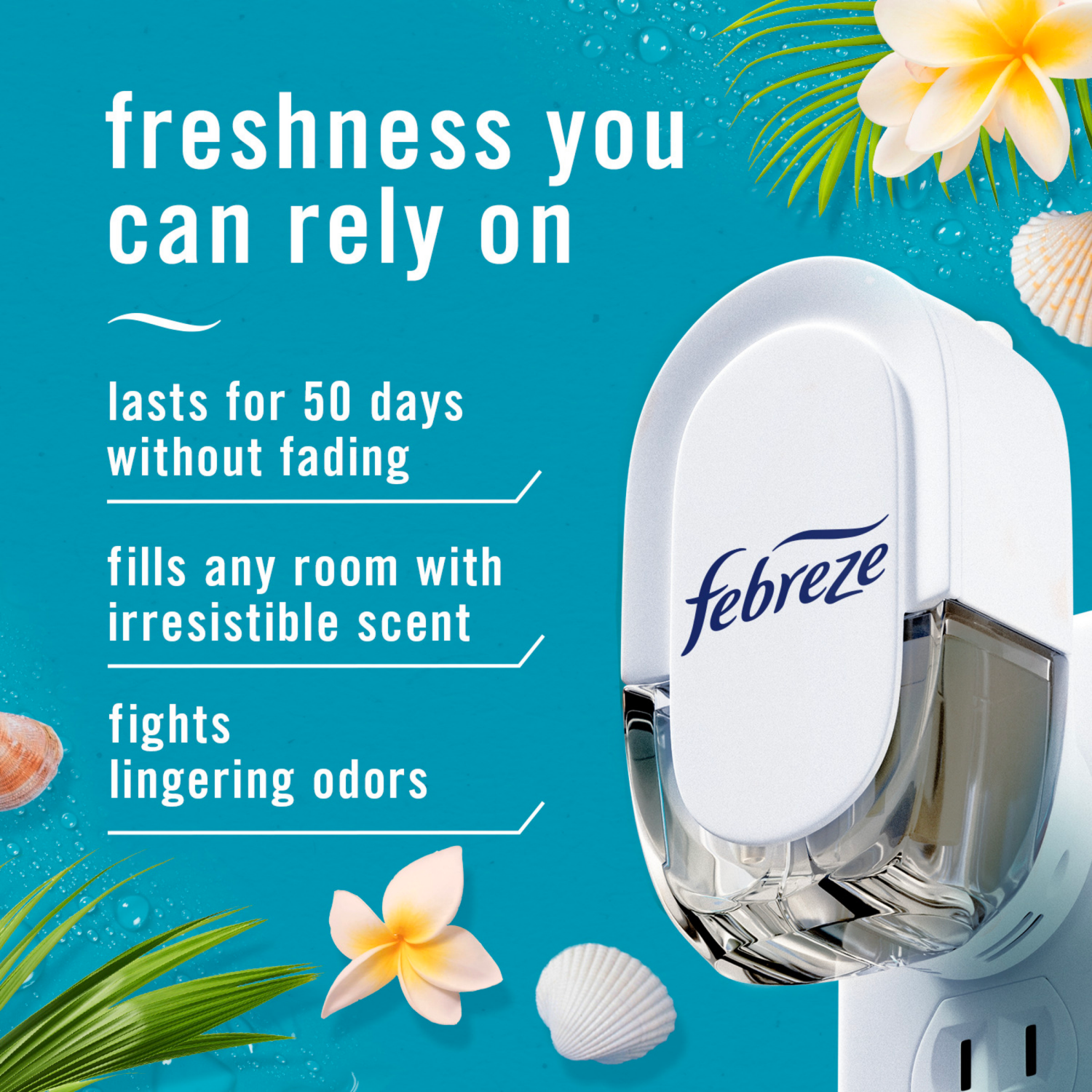 slide 4 of 5, Febreze Plug In Air Freshener, Odor-Fighting Scented Oil Refill, Bora Bora Waters Scent, 2 Refills, 2 ct