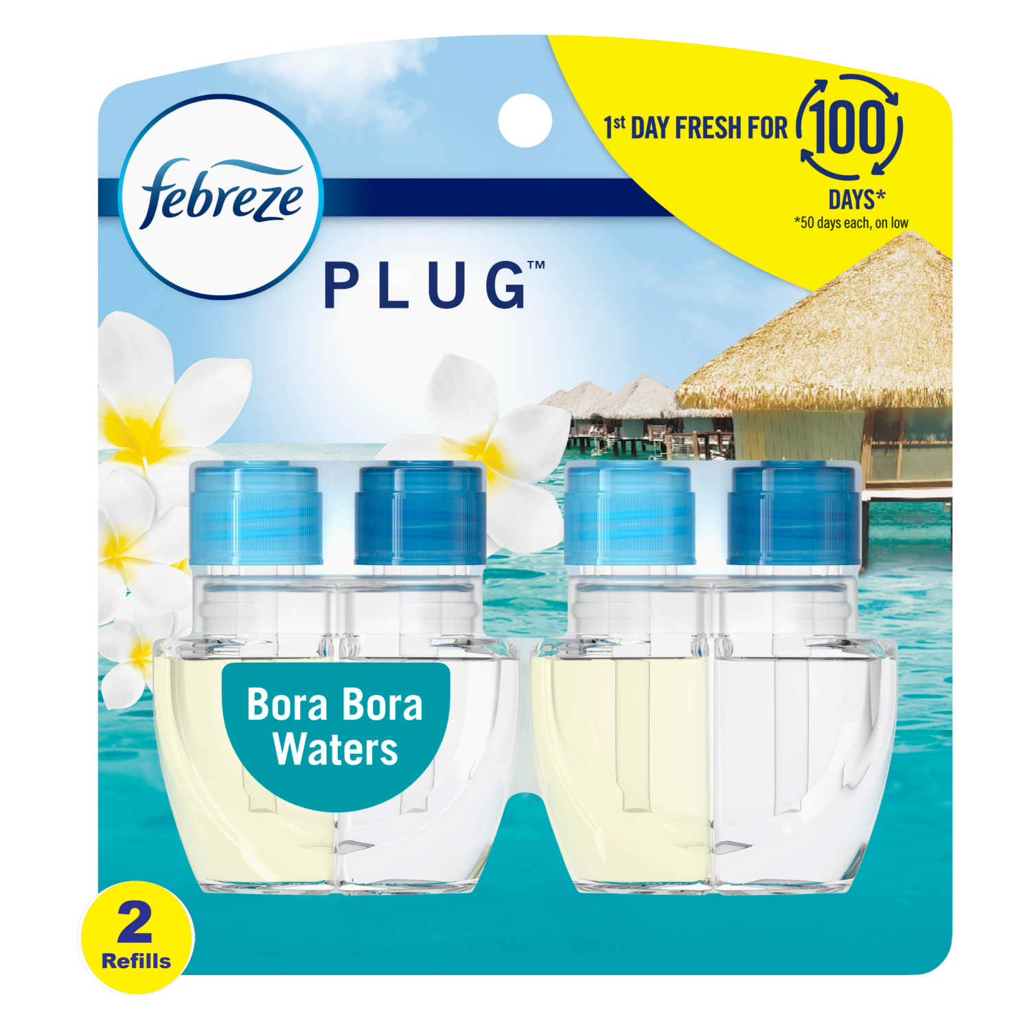 slide 1 of 5, Febreze Plug In Air Freshener, Odor-Fighting Scented Oil Refill, Bora Bora Waters Scent, 2 Refills, 2 ct
