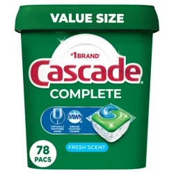 Cascade Complete Dishwasher Pods, Dishwasher Detergent, Dish Detergent Tabs Tablets, Fresh, 78 Count