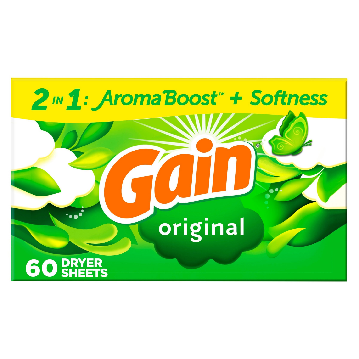 slide 1 of 5, Gain Aroma Boost 2 in 1 Original Dryer Sheets 60 Each, 60 ct