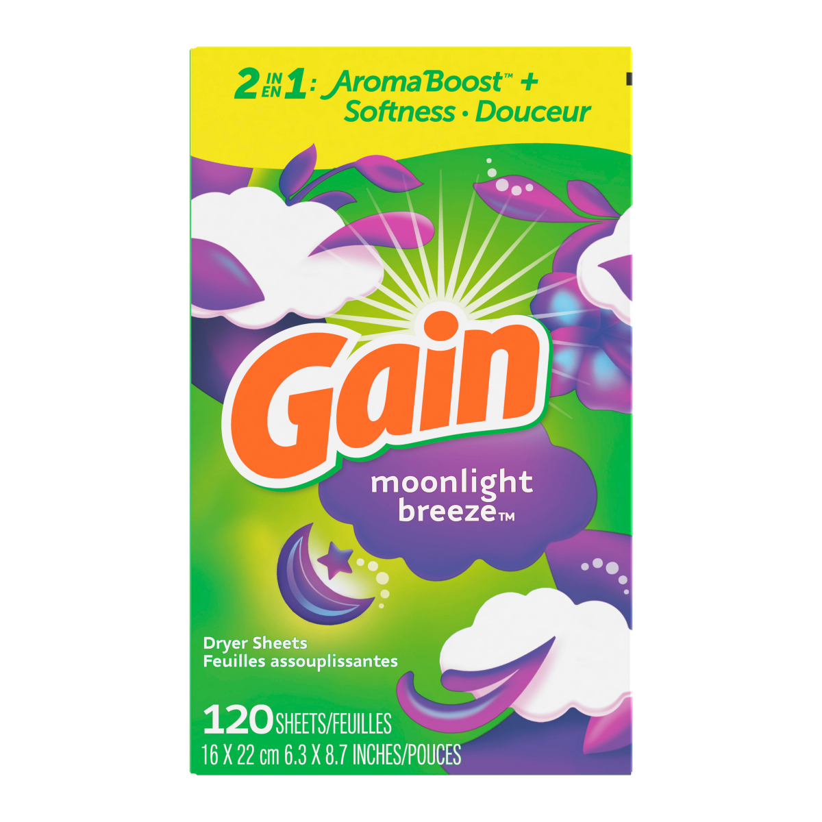 slide 5 of 8, Gain dryer sheets Plus Wrinkle Release, Moonlight Breeze Scent, 120 Count, Fights static with a touch of scent, laundry sheets, 120 ct