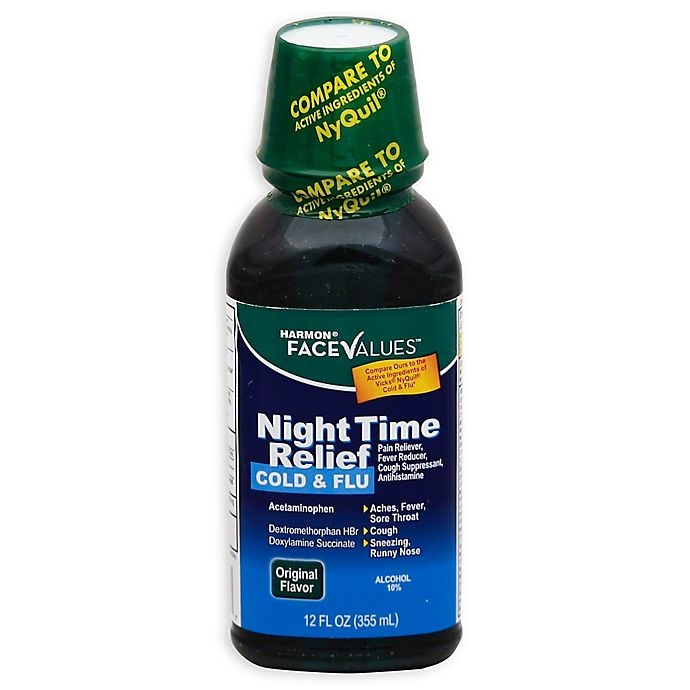 slide 1 of 1, Harmon Face Values Night Time Cold & Flu Relief - Original Flavor, 12 oz