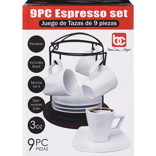 slide 1 of 1, 9Pc Square Espresso Set With Rack, 1 ct