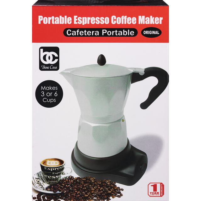 Bene Casa Portable Espresso Coffee Maker, 3 Cup, White