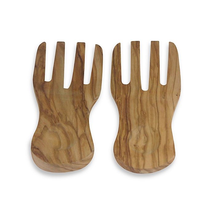 slide 1 of 1, Bérard Olive Wood Curved Salad Server Hands, 2 ct