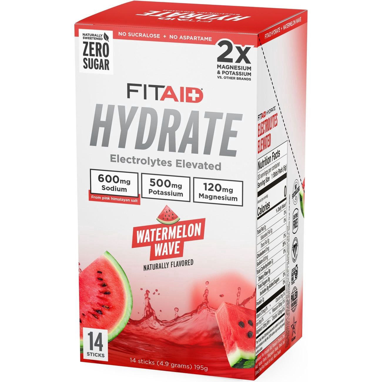 slide 1 of 1, FITAID Zero Sugar Hydrate Watermelon Wave Electrolytes Elevated 14 Sticks, 14 ct
