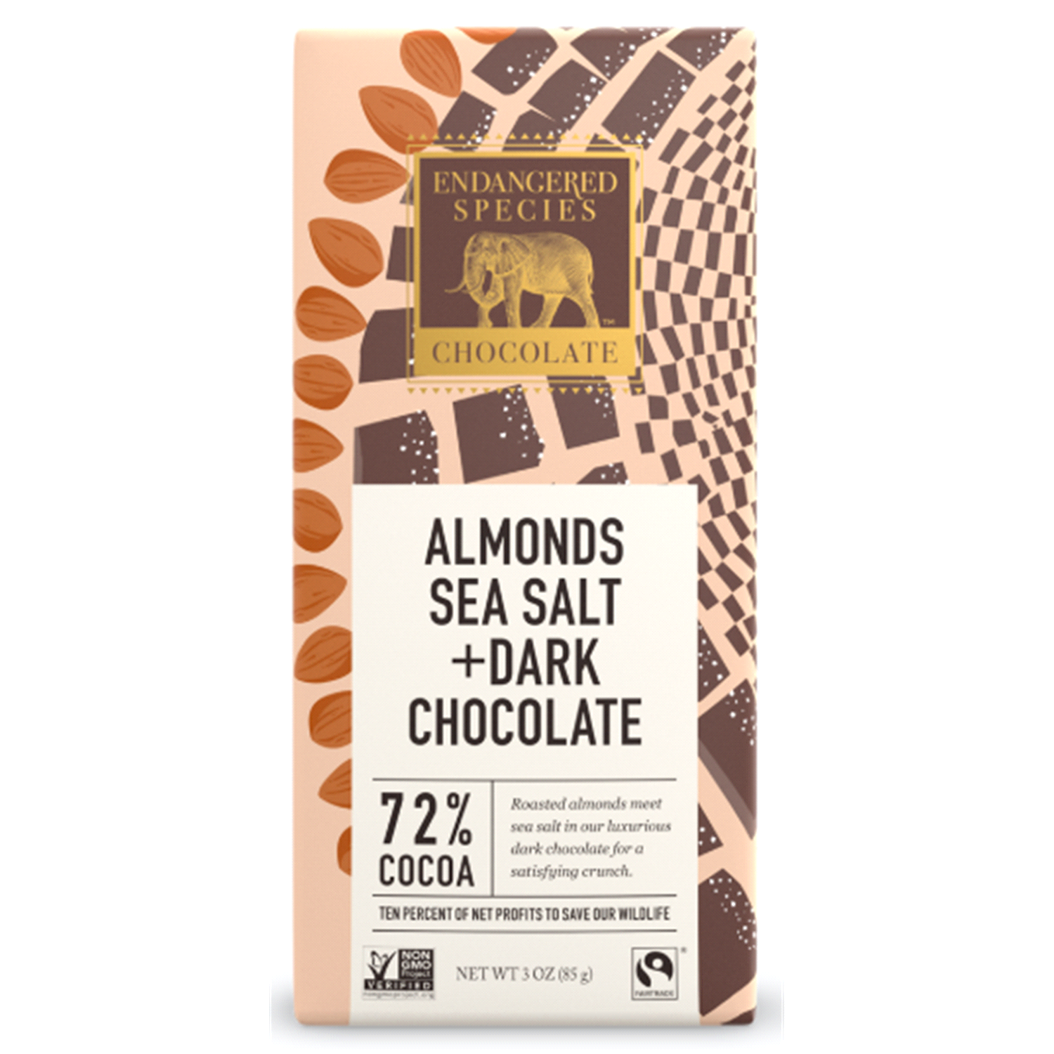 slide 1 of 2, Endangered Species Chocolate 72% Dark Chocolate with Sea Salt and Almonds Owl Bar, 3 oz
