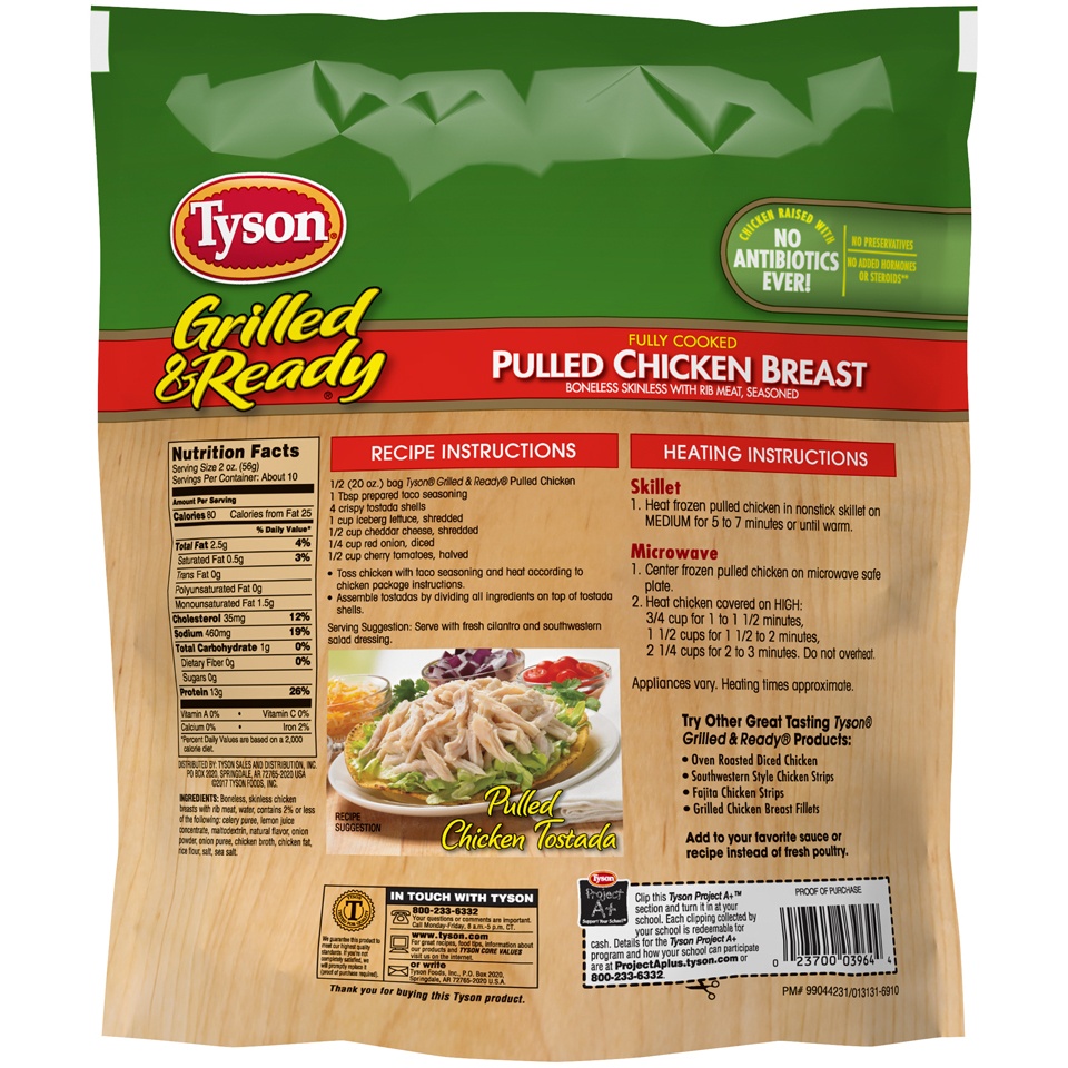 slide 2 of 6, TYSON GRILLED AND READY Tyson Grilled & Ready Fully Cooked Pulled Chicken Breast, 20 oz, 20 oz