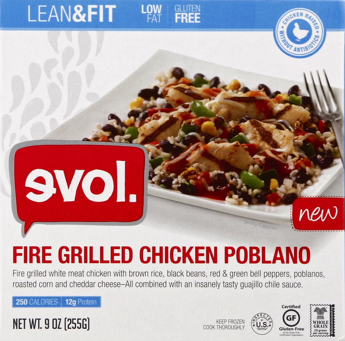slide 4 of 5, Evol Lean & Fit Fire Grilled Chicken Poblano, 9 oz