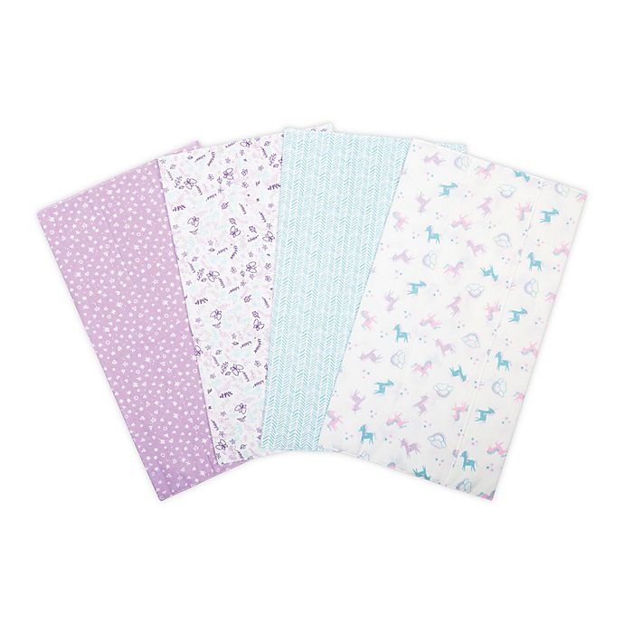 slide 1 of 3, Trend Lab Unicorn Flower Flannel Burp Cloth Set, 4 ct