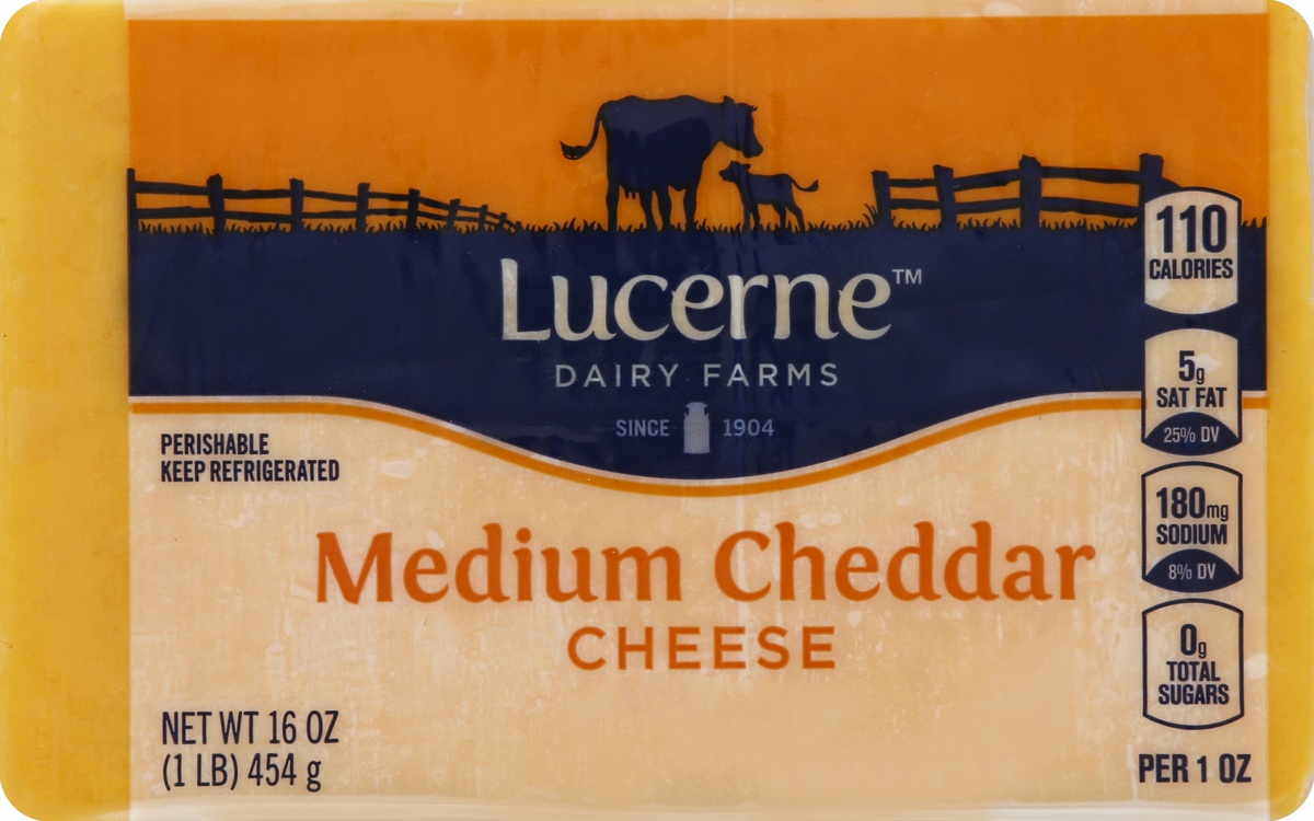 slide 4 of 5, Lucerne Dairy Farms Cheese Cheddar Medium Chunk, 16 oz