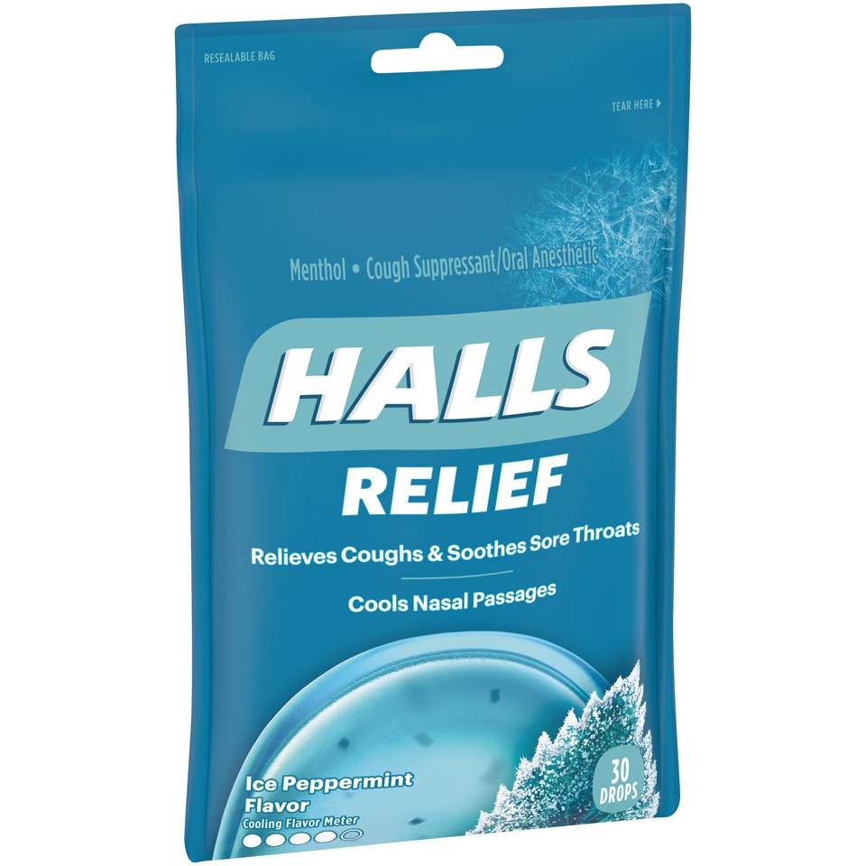 slide 4 of 7, Halls Triple Soothing Action Ice Peppermint Cough Drops, 30 ct