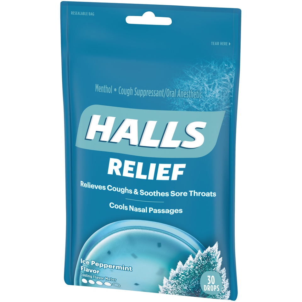 slide 5 of 7, Halls Triple Soothing Action Ice Peppermint Cough Drops, 30 ct