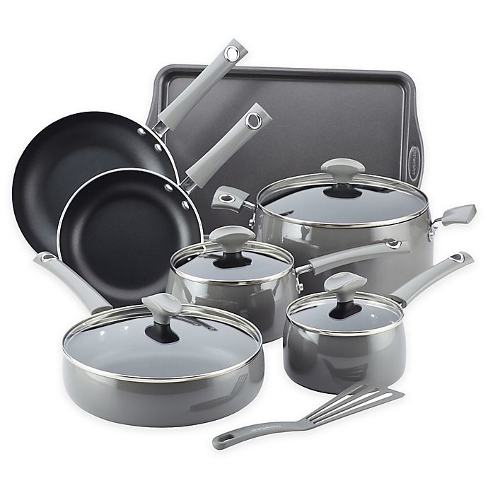 slide 1 of 8, Rachael Ray Cityscapes Porcelain Enamel Cookware Set - Sea Salt Grey, 12 ct