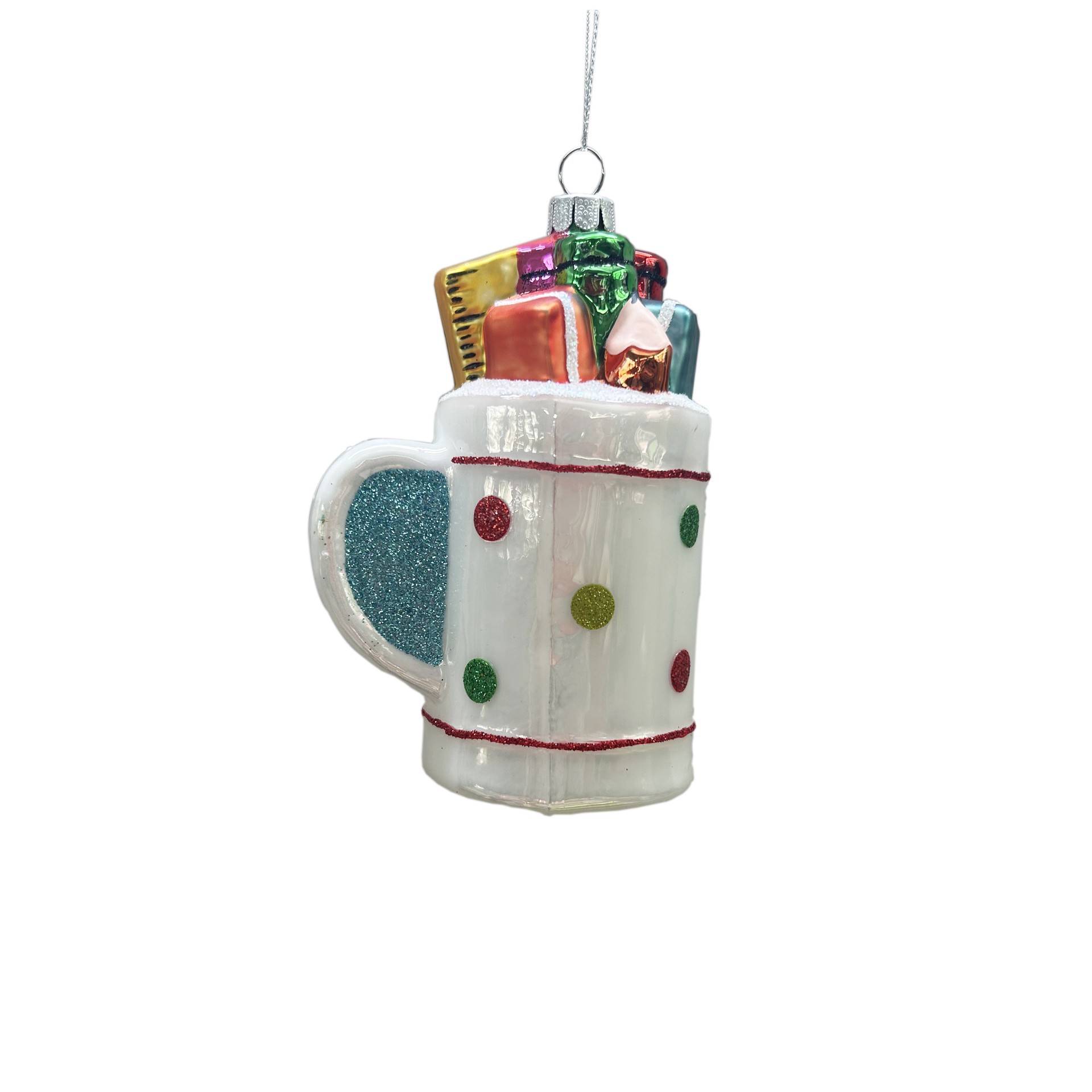slide 2 of 3, 4" Pencil Mug Glass Ornament By Ashland, 1pc., 2.5 in x 2.5 in x 4 in