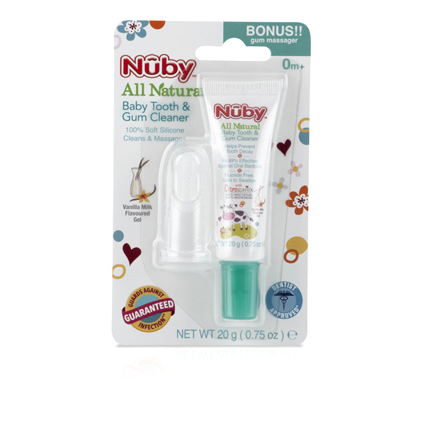 slide 1 of 4, Nuby All Natural Baby Tooth & Gum Cleaner with Oral Massager, 0.75 oz