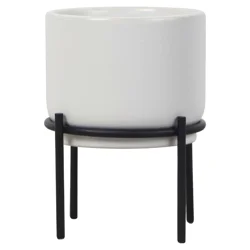 Trendspot 4in Brenna White Ceramic Planter with Stand