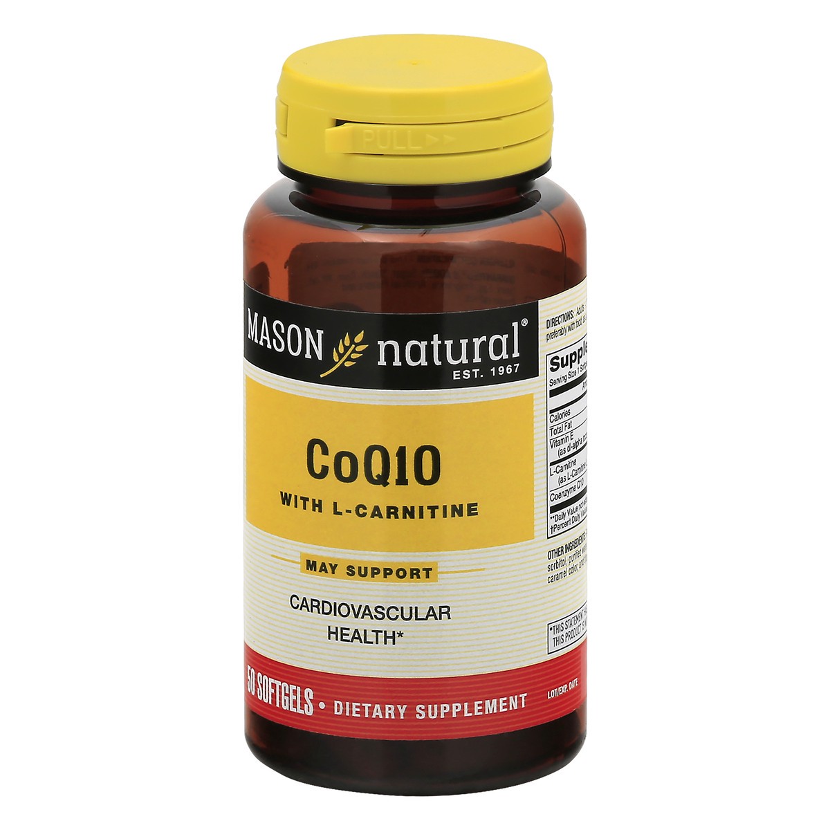 slide 5 of 9, Mason Natural Co Q10 with L-Carnitine - Healthy Heart and Cellular Energy Production, Antioxidant Supplement for Cardiovascular Health, 50 Softgels, 50 ct