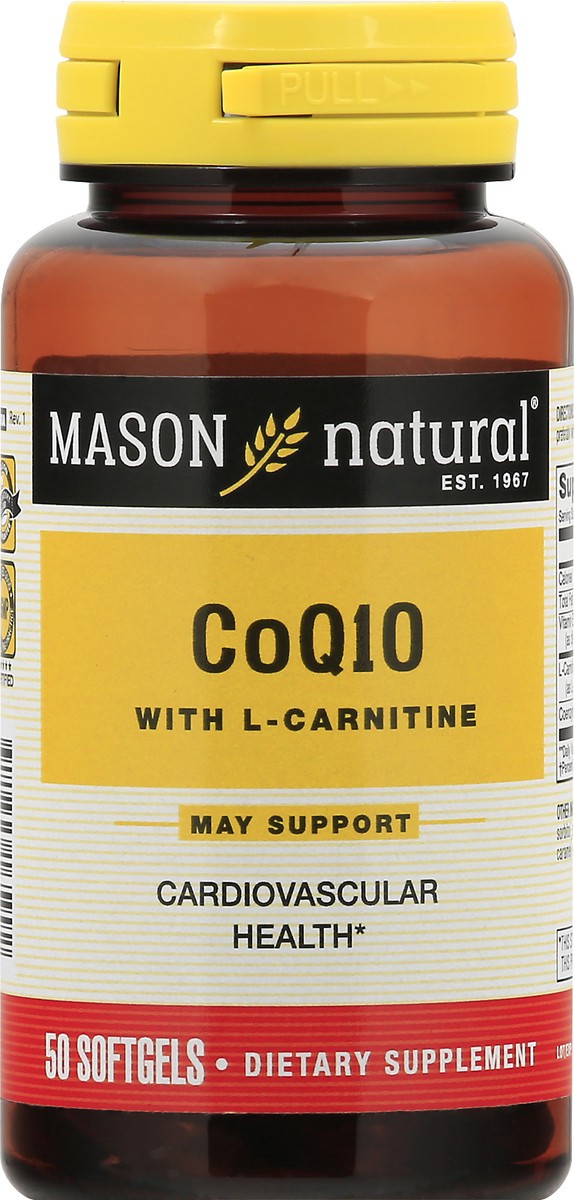 slide 8 of 9, Mason Natural Co Q10 with L-Carnitine - Healthy Heart and Cellular Energy Production, Antioxidant Supplement for Cardiovascular Health, 50 Softgels, 50 ct