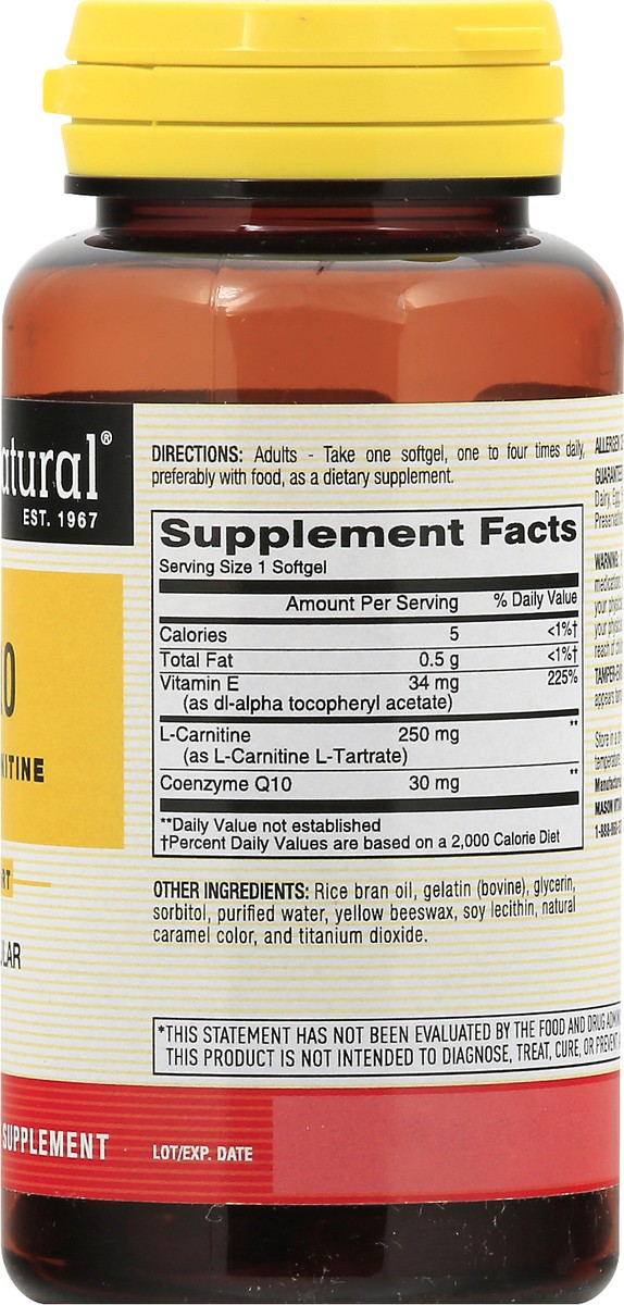 slide 7 of 9, Mason Natural Co Q10 with L-Carnitine - Healthy Heart and Cellular Energy Production, Antioxidant Supplement for Cardiovascular Health, 50 Softgels, 50 ct