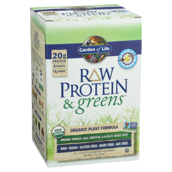 slide 1 of 1, Garden of Life Protein And Greens Vanilla Box Raw Organic, 10 ct; 1 oz