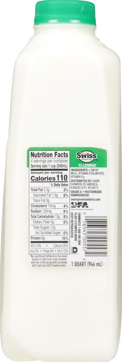 slide 2 of 13, Swiss Premium 1% Low Fat Milk 1 qt, 1 qt
