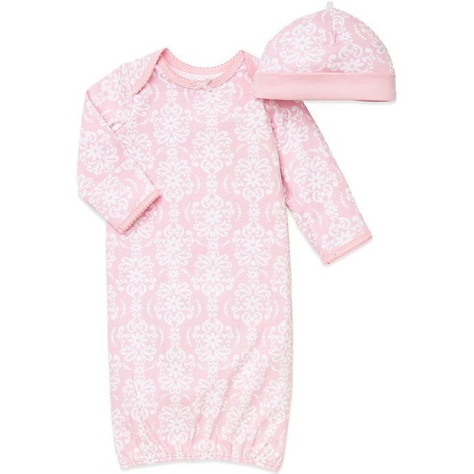 slide 1 of 1, Little Me Damask Scroll Newborn Gown and Hat Set - Pink, 2 ct