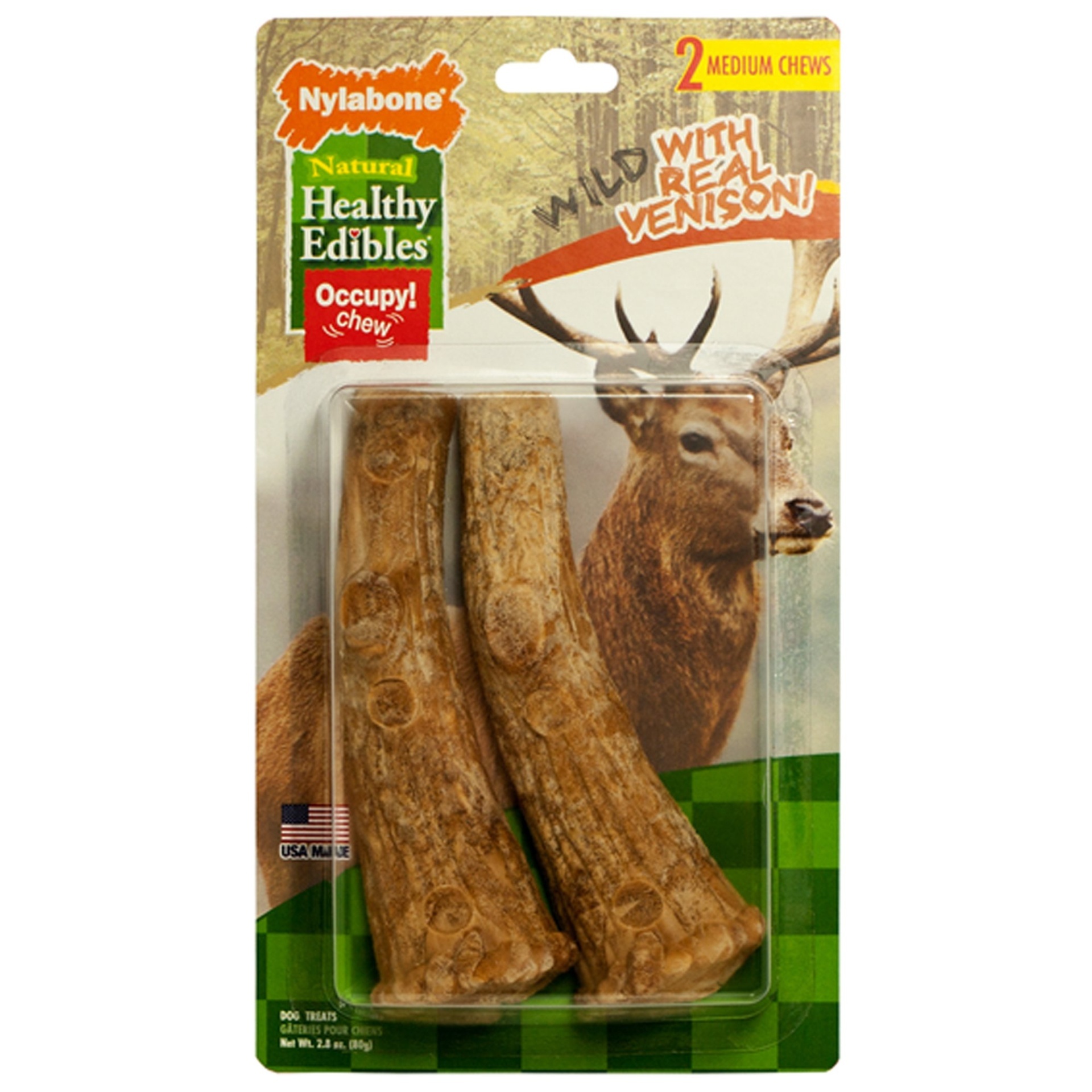 slide 1 of 1, Nylabone He Antler Venison, 2.8 oz; MED