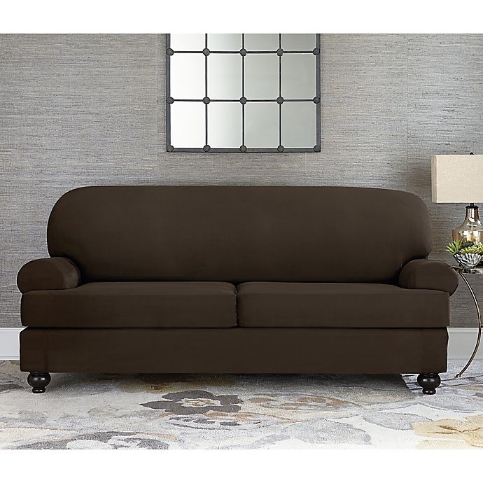 slide 2 of 2, SureFit Home Decor Designer Suede Individual Cushion 2-Seat Sofa Slipcover - Chocolate, 1 ct