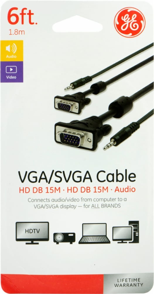 slide 1 of 1, Ge Vga/Svga Plus Audio Cable - Black - 6 Foot, 1 ct