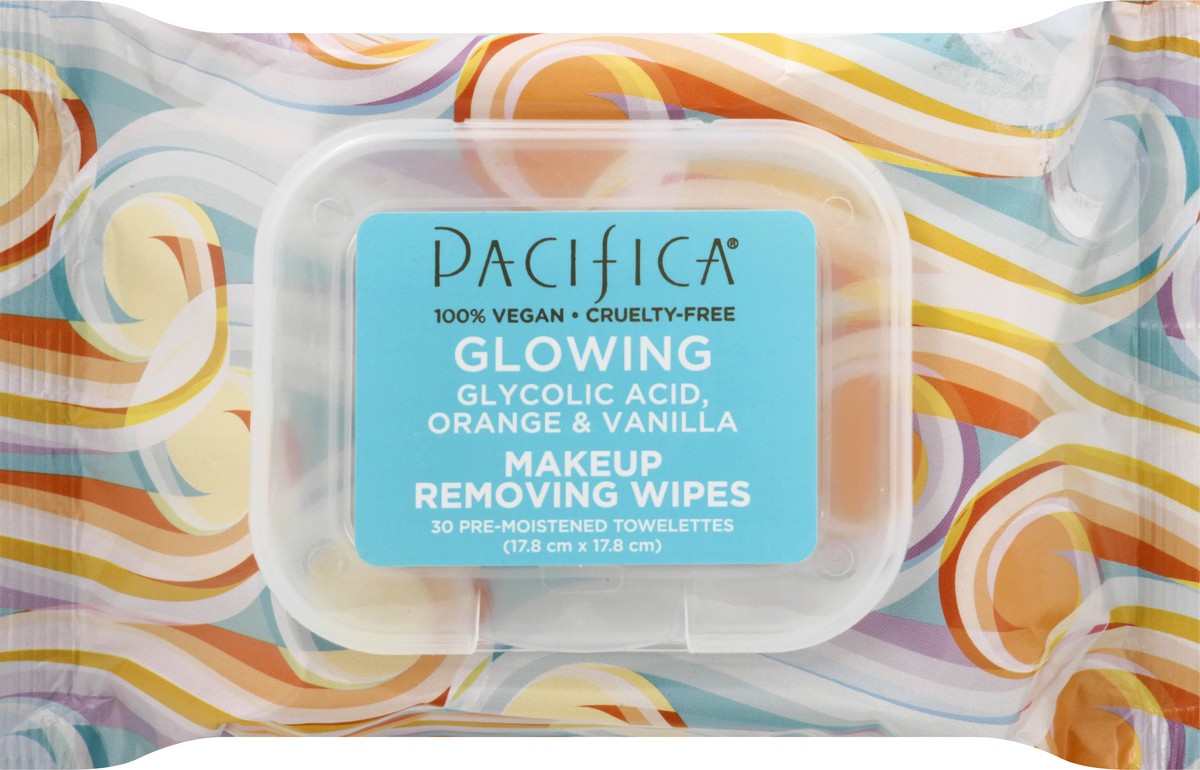 slide 1 of 9, Pacifica Pre-Moistened Makeup Removing Wipes Glowing Glycolic Acid, Orange & Vanilla Towelettes 30 ea, 30 ct