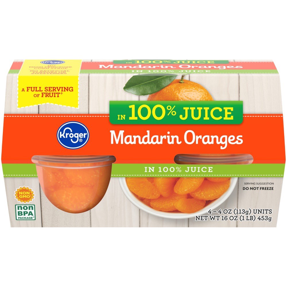 slide 1 of 3, Kroger Mandarin Oranges In 100% Juice 4 Count, 16 oz