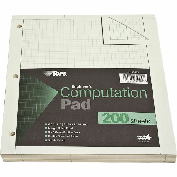 slide 3 of 6, TOPS 8 1/2 x 11 Engineering Computation Pad, Quadrille Rule- Green per Pad), 200 ct; 8 1/2 in x 11 in