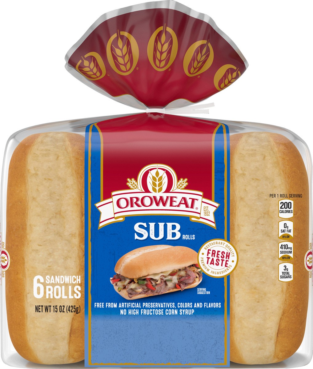 slide 4 of 11, Oroweat Sub White Rolls, 6 count, 15 oz, 6 ct