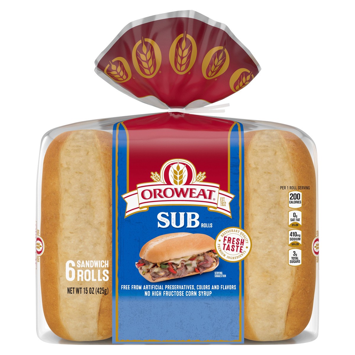 slide 10 of 11, Oroweat Sub White Rolls, 6 count, 15 oz, 6 ct