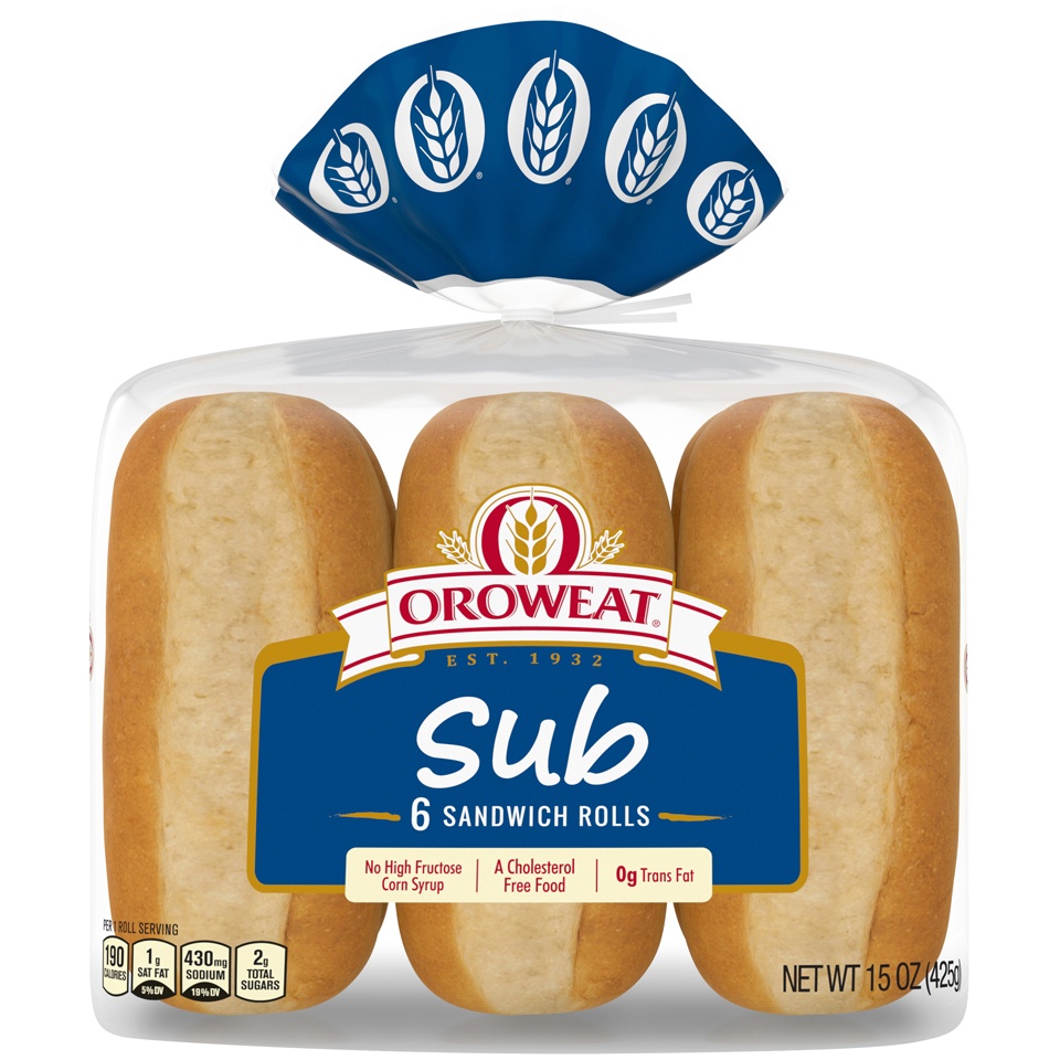 slide 1 of 9, Oroweat Steak Sub Rolls, 6 ct