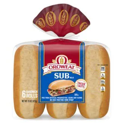 Oroweat Sub White Rolls, 6 count, 15 oz