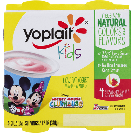 slide 1 of 1, Yoplait Kids Low Fat Mickey Mouse Clubhouse Strawberry Banana Yogurt, 4 ct