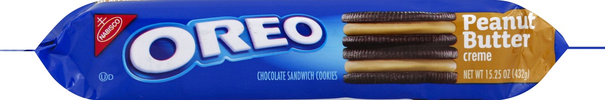 slide 4 of 5, OREO Peanut Butter Creme Chocolate Sandwich Cookies, 15.25 oz, 0.99 lb