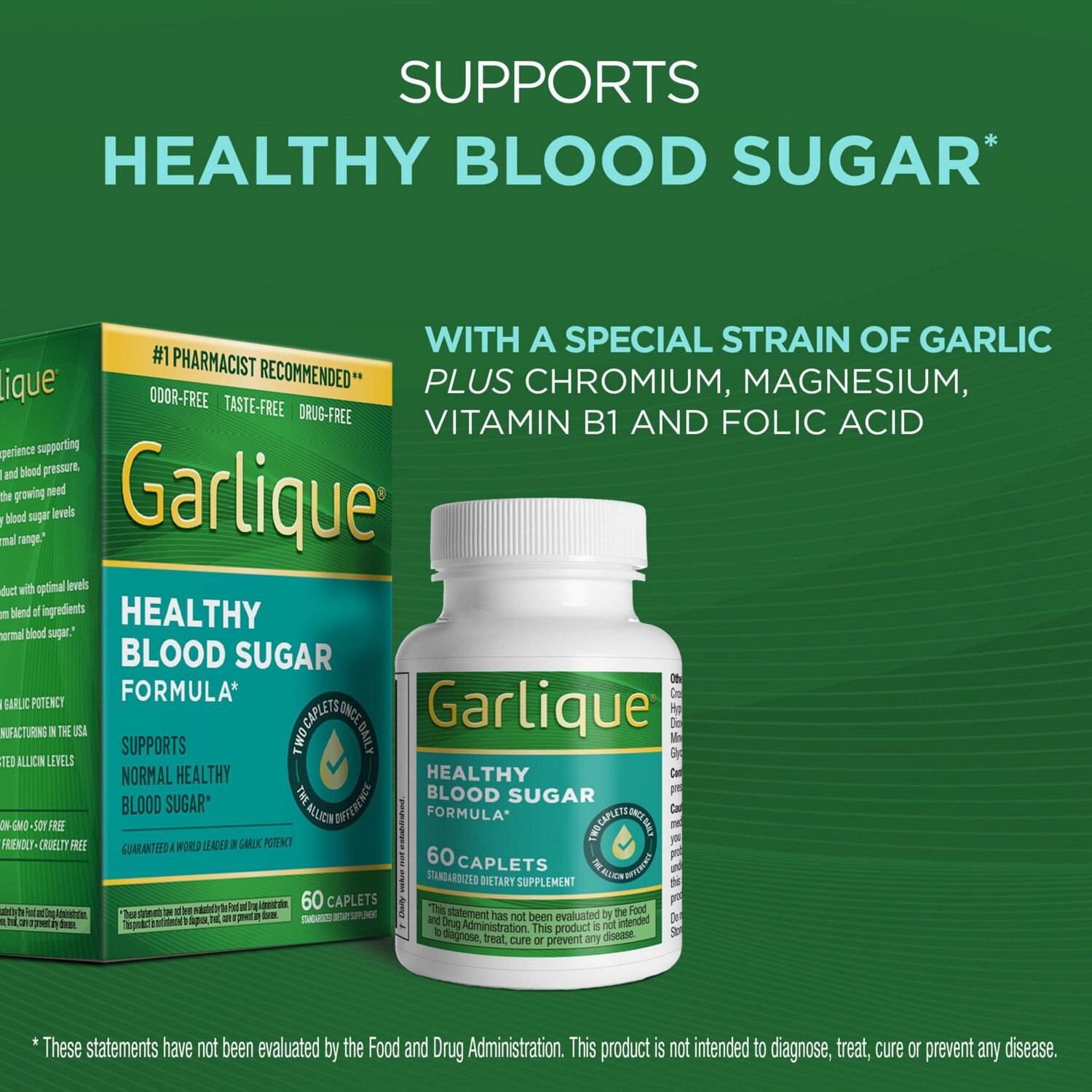slide 8 of 9, Garlique Healthy Blood Sugar Formula 60 Caplets, 60 ct