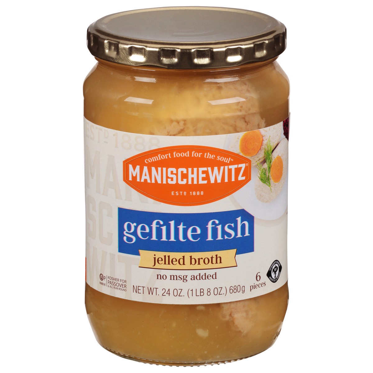 slide 1 of 9, Manischewitz Gefilte Fish In Jelled Broth, 24 oz