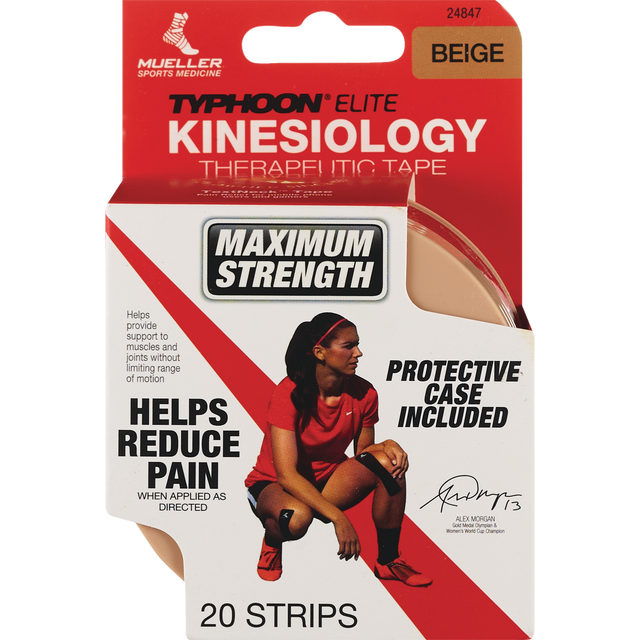 slide 1 of 1, Mueller Typhoon Elite Kinesiology Maximum Strength Beige Strips 20 ea Box, 20 ct