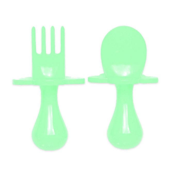 slide 1 of 6, Grabease First Training Self-Feeding Utensil Set - Mint, 2 ct