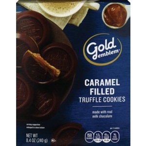 slide 1 of 1, CVS Gold Emblem Milk Chocolate Topped & Caramel Filled Truffle Cookies, 10.6 oz; 300 gram
