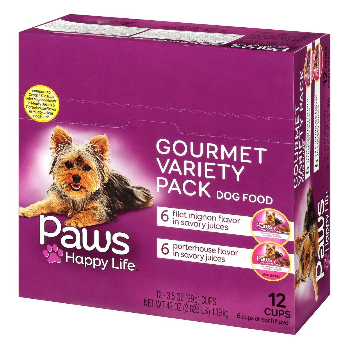 slide 3 of 12, Paws Happy Life Gourmet Filet Mignon Flavor/Porterhouse Flavor Dog Food Variety Pack 12 ea, 12 ct