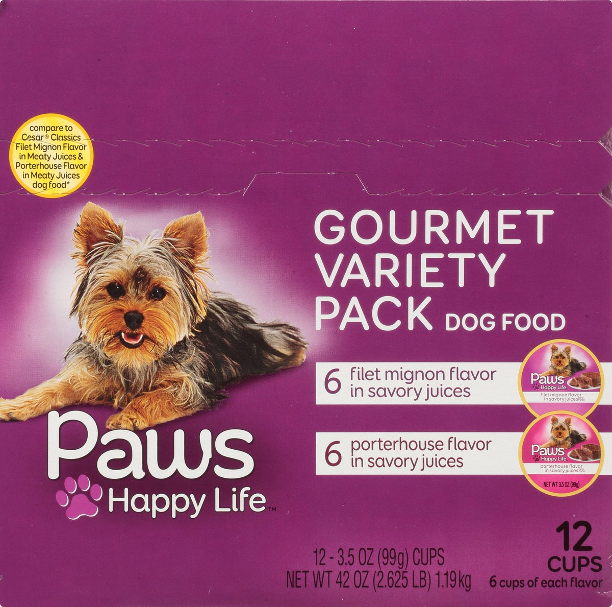 slide 6 of 12, Paws Happy Life Gourmet Filet Mignon Flavor/Porterhouse Flavor Dog Food Variety Pack 12 ea, 12 ct