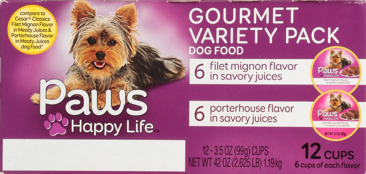 slide 7 of 12, Paws Happy Life Gourmet Filet Mignon Flavor/Porterhouse Flavor Dog Food Variety Pack 12 ea, 12 ct