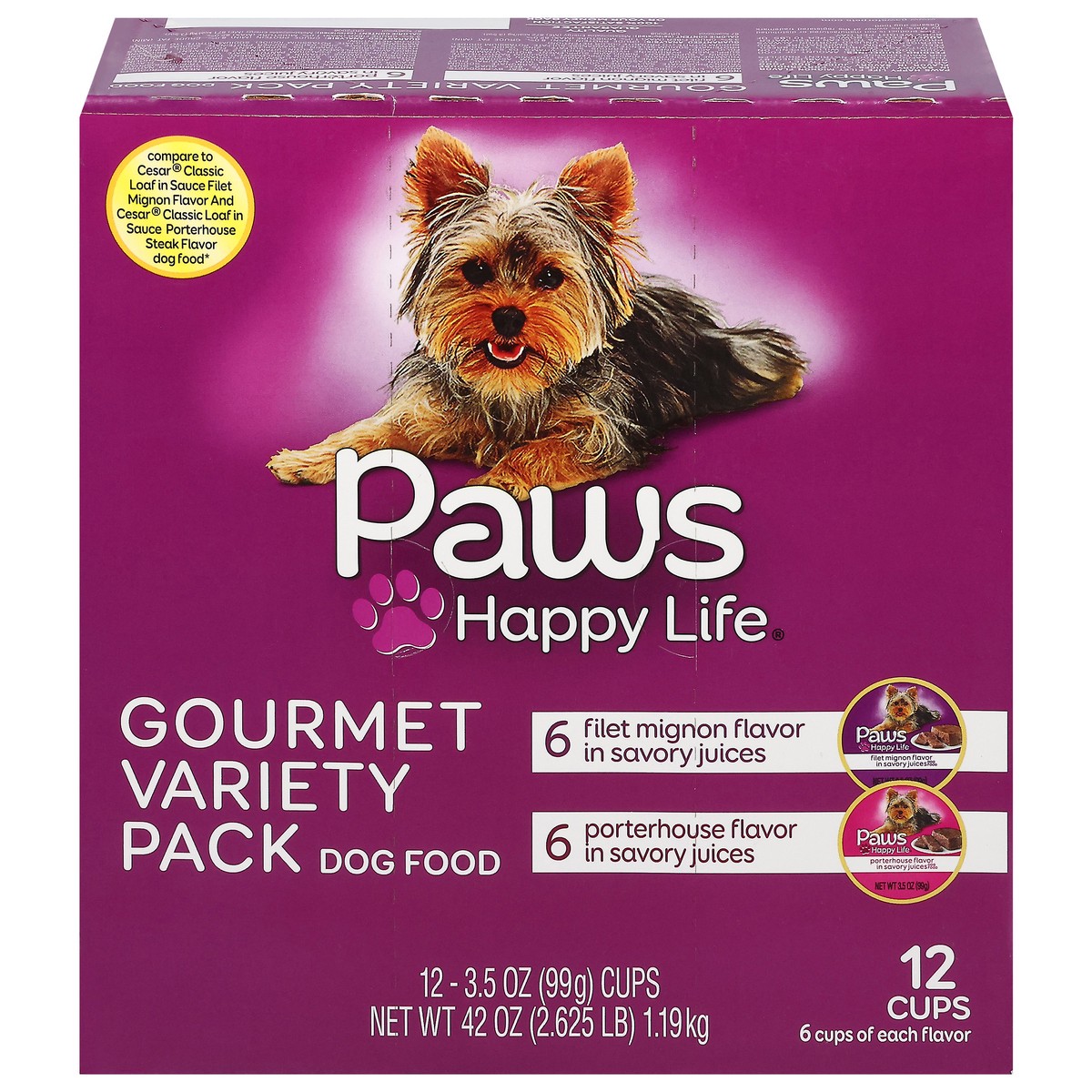 slide 1 of 12, Paws Happy Life Gourmet Filet Mignon Flavor/Porterhouse Flavor Dog Food Variety Pack 12 ea, 12 ct